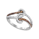 10kt White Gold Womens Round Brown Color Enhanced Diamond Strand Band Ring 1-2 Cttw-Gold & Diamond Fashion Rings-JadeMoghul Inc.