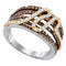 10kt White Gold Womens Round Brown Color Enhanced Diamond Striped Fashion Ring 3-4 Cttw-Gold & Diamond Fashion Rings-JadeMoghul Inc.