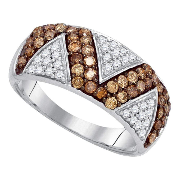 10kt White Gold Women's Round Brown Color Enhanced Diamond Zigzag Band Ring 7/8 Cttw - FREE Shipping (US/CAN)-Gold & Diamond Bands-6-JadeMoghul Inc.