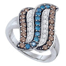 10kt White Gold Women's Round Cognac-brown Blue Color Enhanced Diamond Stripe Cluster Ring 7/8 Cttw - FREE Shipping (US/CAN)-Rings And Bands-5-JadeMoghul Inc.
