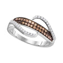 10kt White Gold Women's Round Cognac-brown Color Enhanced Diamond Band Ring 1/3 Cttw - FREE Shipping (US/CAN)-Rings And Bands-6-JadeMoghul Inc.
