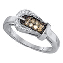 10kt White Gold Women's Round Cognac-brown Color Enhanced Diamond Belt Buckle Ring 1/4 Cttw - FREE Shipping (US/CAN)-Gold & Diamond Fashion Rings-5-JadeMoghul Inc.