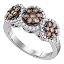 10kt White Gold Women's Round Cognac-brown Color Enhanced Diamond Cluster Ring 1.00 Cttw - FREE Shipping (USA/CAN)-Gold & Diamond Cluster Rings-6.5-JadeMoghul Inc.