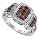 10kt White Gold Women's Round Cognac-brown Color Enhanced Diamond Cluster Ring 1/3 Cttw - FREE Shipping (US/CAN)-Gold & Diamond Cluster Rings-9-JadeMoghul Inc.