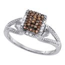 10kt White Gold Women's Round Cognac-brown Color Enhanced Diamond Cluster Ring 1/6 Cttw - FREE Shipping (US/CAN)-Gold & Diamond Cluster Rings-6-JadeMoghul Inc.