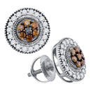 10kt White Gold Women's Round Cognac-brown Color Enhanced Diamond Cluster Stud Screwback Earrings 5-8 Cttw - FREE Shipping (USA/CAN)-Gold & Diamond Earrings-JadeMoghul Inc.