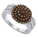 10kt White Gold Women's Round Cognac-brown Color Enhanced Diamond Concentric Cluster Ring 3/4 Cttw - FREE Shipping (US/CAN)-Rings And Bands-5-JadeMoghul Inc.