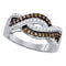 10kt White Gold Women's Round Cognac-brown Color Enhanced Diamond Crossover Band Ring 1/2 Cttw - FREE Shipping (US/CAN)-Gold & Diamond Bands-5-JadeMoghul Inc.