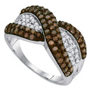 10kt White Gold Women's Round Cognac-brown Color Enhanced Diamond Crossover Stripe Band Ring 1.00 Cttw - FREE Shipping (US/CAN)-Rings And Bands-5-JadeMoghul Inc.