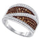 10kt White Gold Women's Round Cognac-brown Color Enhanced Diamond Crossover Stripe Band Ring 3/4 Cttw - FREE Shipping (US/CAN)-Gold & Diamond Bands-6-JadeMoghul Inc.