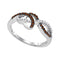 10kt White Gold Women's Round Cognac-brown Color Enhanced Diamond Crossover Woven Band 1-5 Cttw - FREE Shipping (US/CAN)-Gold & Diamond Fashion Rings-JadeMoghul Inc.