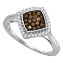 10kt White Gold Women's Round Cognac-brown Color Enhanced Diamond Diagonal Square Cluster Ring 1/3 Cttw - FREE Shipping (US/CAN)-Gold & Diamond Cluster Rings-5-JadeMoghul Inc.