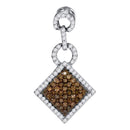 10kt White Gold Women's Round Cognac-brown Color Enhanced Diamond Diagonal Square Pendant 1-3 Cttw - FREE Shipping (US/CAN)-Gold & Diamond Pendants & Necklaces-JadeMoghul Inc.