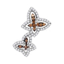 10kt White Gold Women's Round Cognac-brown Color Enhanced Diamond Double Butterfly Bug Pendant 1-3 Cttw - FREE Shipping (US/CAN)-Gold & Diamond Pendants & Necklaces-JadeMoghul Inc.