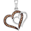 10kt White Gold Women's Round Cognac-brown Color Enhanced Diamond Double Linked Heart Pendant 1-4 Cttw - FREE Shipping (US/CAN)-Gold & Diamond Pendants & Necklaces-JadeMoghul Inc.