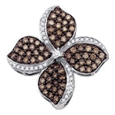 10kt White Gold Women's Round Cognac-brown Color Enhanced Diamond Flower Cluster Pendant 1.00 Cttw - FREE Shipping (US/CAN)-Gold & Diamond Pendants & Necklaces-JadeMoghul Inc.