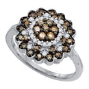 10kt White Gold Women's Round Cognac-brown Color Enhanced Diamond Flower Cluster Ring 5/8 Cttw - FREE Shipping (US/CAN)-Gold & Diamond Cluster Rings-5-JadeMoghul Inc.