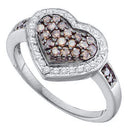 10kt White Gold Women's Round Cognac-brown Color Enhanced Diamond Framed Heart Cluster Ring 1/2 Cttw - FREE Shipping (US/CAN)-Gold & Diamond Heart Rings-5-JadeMoghul Inc.
