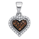 10kt White Gold Women's Round Cognac-brown Color Enhanced Diamond Heart Cluster Pendant 1-8 Cttw - FREE Shipping (US/CAN)-Gold & Diamond Pendants & Necklaces-JadeMoghul Inc.