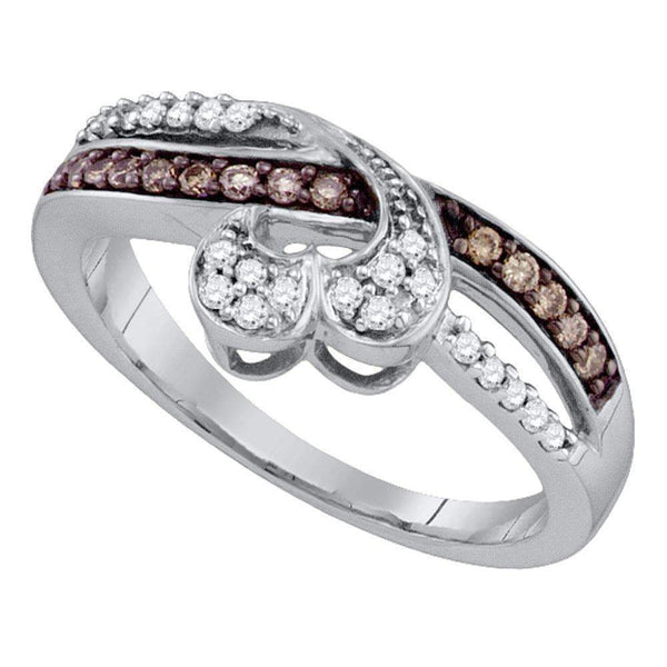 10kt White Gold Women's Round Cognac-brown Color Enhanced Diamond Heart Love Band Ring 1/4 Cttw - FREE Shipping (US/CAN)-Gold & Diamond Heart Rings-5-JadeMoghul Inc.