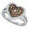 10kt White Gold Women's Round Cognac-brown Color Enhanced Diamond Heart Love Cluster Ring 1-3/8 Cttw - FREE Shipping (US/CAN)-Gold & Diamond Heart Rings-7.5-JadeMoghul Inc.