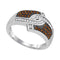 10kt White Gold Women's Round Cognac-brown Color Enhanced Diamond Hooked Stripe Band 1/3 Cttw - FREE Shipping (US/CAN)-Gold & Diamond Fashion Rings-5-JadeMoghul Inc.