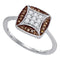 10kt White Gold Women's Round Cognac-brown Color Enhanced Diamond Kite Square Cluster Ring 1/4 Cttw - FREE Shipping (US/CAN)-Gold & Diamond Cluster Rings-5-JadeMoghul Inc.