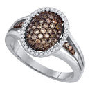 10kt White Gold Women's Round Cognac-brown Color Enhanced Diamond Oval Cluster Ring 1/2 Cttw - FREE Shipping (US/CAN)-Gold & Diamond Cluster Rings-5-JadeMoghul Inc.