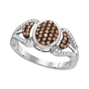 10kt White Gold Women's Round Cognac-brown Color Enhanced Diamond Oval Cluster Ring 1/3 Cttw - FREE Shipping (US/CAN)-Gold & Diamond Cluster Rings-5-JadeMoghul Inc.