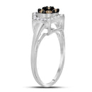 10kt White Gold Women's Round Cognac-brown Color Enhanced Diamond Polygon Cluster Ring 1/2 Cttw - FREE Shipping (USA/CAN)-Gold & Diamond Cluster Rings-5-JadeMoghul Inc.