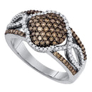 10kt White Gold Women's Round Cognac-brown Color Enhanced Diamond Quadrefoil Cluster Ring 5/8 Cttw - FREE Shipping (US/CAN)-Gold & Diamond Cluster Rings-5-JadeMoghul Inc.
