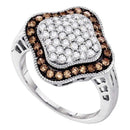 10kt White Gold Women's Round Cognac-brown Color Enhanced Diamond Quatrefoil Cluster Ring 1.00 Cttw - FREE Shipping (US/CAN)-Gold & Diamond Fashion Rings-5-JadeMoghul Inc.