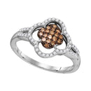 10kt White Gold Women's Round Cognac-brown Color Enhanced Diamond Quatrefoil Cluster Ring 1/3 Cttw - FREE Shipping (US/CAN)-Gold & Diamond Cluster Rings-5-JadeMoghul Inc.