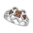 10kt White Gold Women's Round Cognac-brown Color Enhanced Diamond Quatrefoil Square Cluster Ring 3/8 Cttw - FREE Shipping (US/CAN)-Gold & Diamond Cluster Rings-6-JadeMoghul Inc.