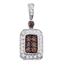 10kt White Gold Women's Round Cognac-brown Color Enhanced Diamond Rectangle Cluster Pendant 1-4 Cttw - FREE Shipping (US/CAN)-Gold & Diamond Pendants & Necklaces-JadeMoghul Inc.