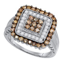 10kt White Gold Women's Round Cognac-brown Color Enhanced Diamond Square Cluster Ring 1.00 Cttw - FREE Shipping (US/CAN)-Gold & Diamond Cluster Rings-5-JadeMoghul Inc.