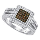 10kt White Gold Women's Round Cognac-brown Color Enhanced Diamond Square Cluster Ring 1/2 Cttw - FREE Shipping (US/CAN)-Gold & Diamond Cluster Rings-5-JadeMoghul Inc.