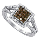 10kt White Gold Women's Round Cognac-brown Color Enhanced Diamond Square Cluster Ring 1/2 Cttw - FREE Shipping (US/CAN)-Gold & Diamond Cluster Rings-9-JadeMoghul Inc.