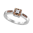 10kt White Gold Women's Round Cognac-brown Color Enhanced Diamond Square Cluster Ring 1/4 Cttw - FREE Shipping (US/CAN)-Gold & Diamond Cluster Rings-5-JadeMoghul Inc.