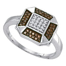 10kt White Gold Women's Round Cognac-brown Color Enhanced Diamond Square Cluster Ring 1/5 Cttw - FREE Shipping (US/CAN)-Rings And Bands-5-JadeMoghul Inc.