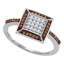 10kt White Gold Women's Round Cognac-brown Color Enhanced Diamond Square Frame Cluster Ring 1/4 Cttw - FREE Shipping (US/CAN)-Gold & Diamond Cluster Rings-5-JadeMoghul Inc.