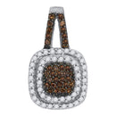 10kt White Gold Women's Round Cognac-brown Color Enhanced Diamond Square Frame Pendant 1-2 Cttw - FREE Shipping (US/CAN)-Gold & Diamond Pendants & Necklaces-JadeMoghul Inc.