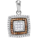 10kt White Gold Women's Round Cognac-brown Color Enhanced Diamond Square Pendant 1-3 Cttw - FREE Shipping (US/CAN)-Gold & Diamond Pendants & Necklaces-JadeMoghul Inc.