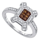 10kt White Gold Women's Round Cognac-brown Color Enhanced Diamond Square Ring 1/5 Cttw - FREE Shipping (US/CAN)-Rings And Bands-5-JadeMoghul Inc.