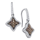 10kt White Gold Women's Round Cognac-brown Color Enhanced Diamond Star Dangle Earrings 5-8 Cttw - FREE Shipping (USA/CAN)-Gold & Diamond Earrings-JadeMoghul Inc.