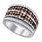 10kt White Gold Womens Round Cognac-brown Color Enhanced Diamond Striped Band Ring 1-5/8 Cttw-Gold & Diamond Bands-10-JadeMoghul Inc.