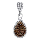 10kt White Gold Womens Round Cognac-brown Color Enhanced Diamond Teardrop Cluster Pendant 1-4 Cttw - FREE Shipping (US/CAN)-Gold & Diamond Pendants & Necklaces-JadeMoghul Inc.