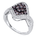10kt White Gold Women's Round Cognac-brown Color Enhanced Diamond Twist Cluster Ring 1.00 Cttw - FREE Shipping (USA/CAN)-Gold & Diamond Cluster Rings-5-JadeMoghul Inc.