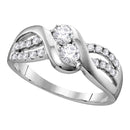 10kt White Gold Womens Round Diamond 2-stone Bridal Wedding Engagement Ring 5-8 Cttw-Gold & Diamond Engagement & Anniversary Rings-JadeMoghul Inc.