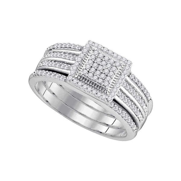 10kt White Gold Women's Round Diamond 3-Piece Cluster Bridal Wedding Engagement Ring Band Set 1-3 Cttw - FREE Shipping (US/CAN)-Gold & Diamond Wedding Ring Sets-JadeMoghul Inc.